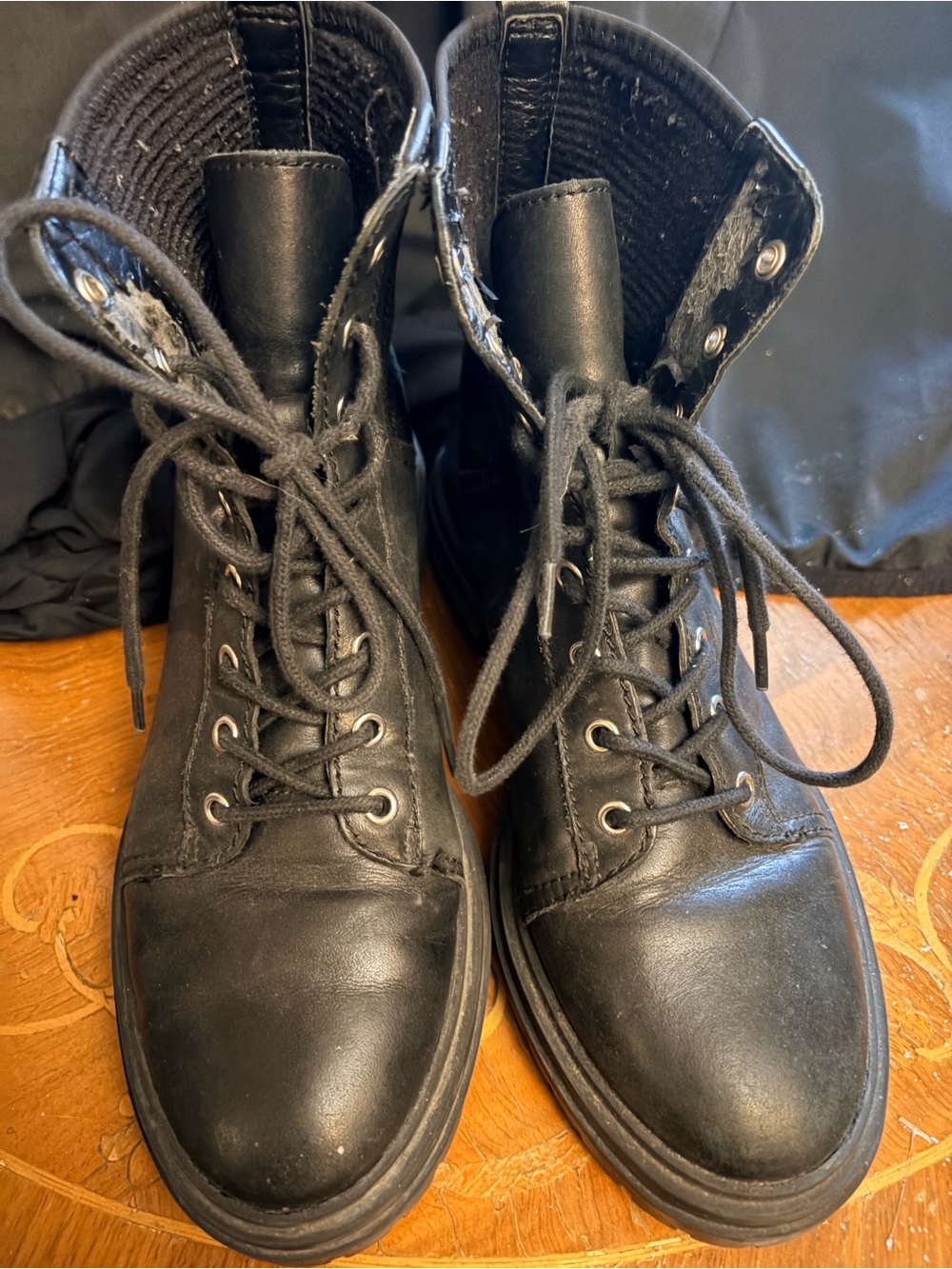 Vince Camuto Black Leather Lace-Up Combat Boots